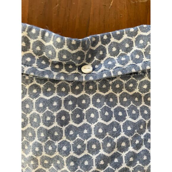 1901 Mens Medium Polo Short Sleeve Button Down All Cotton Regular Blue White - Picture 5 of 12